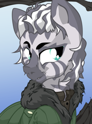 Size: 1281x1724 | Tagged: safe, artist:aaronmk, imported from derpibooru, oc, oc:zhuarzhan tulat, zebra, equestria at war mod, bust, clothes, coat, portrait, vector