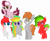 Size: 3800x3100 | Tagged: safe, artist:ponkus, imported from derpibooru, oc, oc only, oc:dusk mane, oc:dusty ember, oc:making amends, oc:melun heart, oc:odd inks, bat pony, pegasus, pony, bat pony oc, colored wings, eye clipping through hair, female, flying, grin, high res, male, mare, pegasus oc, raised hoof, smiling, stallion, two toned wings, wings