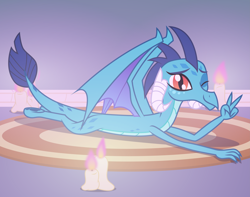 Size: 6969x5489 | Tagged: safe, artist:kmlp, derpibooru exclusive, imported from derpibooru, princess ember, dragon, absurd resolution, candle, carpet, cute, dragoness, emberbetes, female, imminent snuggles, looking at you, lying down, one eye closed, peace sign, prone, show accurate, smiling, smiling at you, solo, vector, wings, wink, winking at you