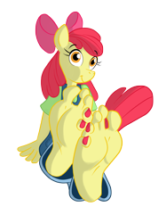 Size: 1500x2007 | Tagged: safe, artist:jinkslizard, imported from derpibooru, apple bloom, anthro, earth pony, plantigrade anthro, barefoot, clothes, equestria girls outfit, feet, fetish, foot fetish, foot focus, painted nails, simple background, soles, solo, toes, transparent background