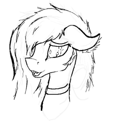 Size: 494x540 | Tagged: safe, artist:anonymous, oc, oc only, pony, aggie.io, female, mare, monochrome, open mouth, simple background, sketch, solo, tongue out