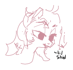 Size: 309x295 | Tagged: safe, artist:anonymous, oc, oc only, earth pony, pony, aggie.io, dialogue, female, lidded eyes, mare, monochrome, shid, simple background, sketch, solo, talking