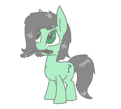 Size: 953x863 | Tagged: safe, artist:firecracker, oc, oc:filly anon, earth pony, pony, aggie.io, female, filly, gun, mouth hold, simple background, solo, weapon