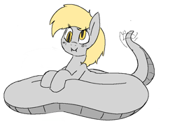 Size: 871x631 | Tagged: safe, artist:firecracker, derpy hooves, original species, pony, snake, snake pony, aggie.io, fangs, female, mare, simple background, snerpy, solo, tail shake