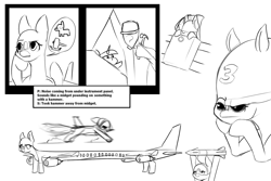 Size: 1500x1000 | Tagged: safe, artist:andromailus, twilight sparkle, oc, oc:anon, human, original species, plane pony, pony, predator drone, a300-600st beluga, afterburner, black and white, drone, grayscale, missile, monochrome, plane, plane ponies, twiggie, weapon