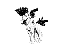 Size: 1500x1000 | Tagged: safe, artist:andromailus, oc, oc only, plant pony, pony, tree pony, black and white, eyes closed, female, grayscale, monochrome, olive tree, solo, tree