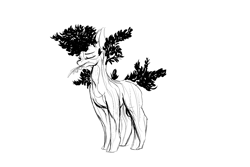 Size: 1500x1000 | Tagged: safe, artist:andromailus, imported from ponybooru, oc, oc only, original species, plant pony, pony, tree pony, black and white, eyes closed, female, grayscale, monochrome, olive tree, plant, solo, tree