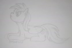 Size: 1714x1144 | Tagged: safe, artist:dimdariusz, imported from derpibooru, oc, oc:nebula night, pegasus, pony, angry, female, looking up, lying down, mare, pegasus oc, pencil drawing, simple background, sketch, traditional art, wings