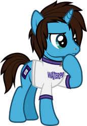 Size: 818x1186 | Tagged: safe, artist:lightningbolt, derpibooru exclusive, imported from derpibooru, pony, unicorn, .svg available, clothes, frown, geoff wigington, horn, male, nose piercing, piercing, ponified, raised hoof, shirt, simple background, solo, stallion, standing, svg, t-shirt, transparent background, vector, waterparks