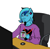 Size: 511x500 | Tagged: safe, artist:djmatinext, editor:notxweeb, imported from derpibooru, starlight glimmer, oc, oc only, oc:blue harmony, anthro, earth pony, human, badly drawn, base used, chair, clothes, coffee, computer, cup, cup holder, drawn on phone, ear piercing, humanized, keyboard, learning to draw, meme, pajamas, phone drawing, photo, piercing, solo, wojak