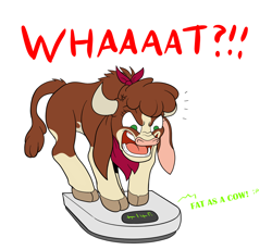 Size: 1938x1780 | Tagged: safe, artist:duragan, imported from derpibooru, arizona cow, cow, them's fightin' herds, angery, angry, arizona (tfh), arizona cow is not amused, arizona is not amused, calf, community related, insult, insulted, scales, solo, this will end in destruction, weighing, weight woe