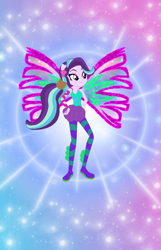 Size: 730x1131 | Tagged: safe, artist:nsmah, artist:user15432, imported from derpibooru, starlight glimmer, fairy, human, equestria girls, alternate hairstyle, barely eqg related, base used, clothes, colored wings, crossover, fairy wings, fairyized, fins, gradient wings, hairstyle, hand on hip, hands on hip, long hair, pink wings, ponied up, ponytail, rainbow s.r.l, seashell, shoes, sirenix, solo, sparkly background, sparkly wings, wings, winx, winx club, winxified