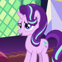Size: 1080x1080 | Tagged: safe, imported from derpibooru, screencap, starlight glimmer, pony, unicorn, triple threat, animated, bronybait, cropped, female, mare, solo, sound, webm
