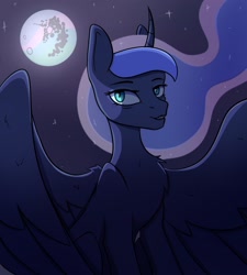 Size: 1944x2160 | Tagged: safe, artist:silverst, artist:tanatos, imported from derpibooru, princess luna, alicorn, pony, antagonist, evil, female, horn, mare, mare in the moon, moon, solo, villian, wings