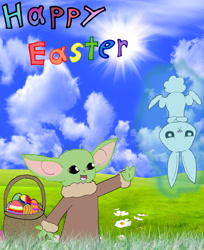 Size: 2287x2800 | Tagged: safe, imported from derpibooru, angel bunny, 1000 hours in ms paint, baby yoda, crossover, easter, easter egg, grogu, happy easter, high res, holiday, star wars, the mandalorian