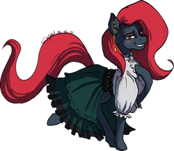 Size: 1280x1115 | Tagged: safe, artist:capouccino, imported from derpibooru, oc, oc only, oc:jessi-ka, art trade, clothes, dress, ear piercing, green eyes, piercing, signature, simple background, skirt, transparent background
