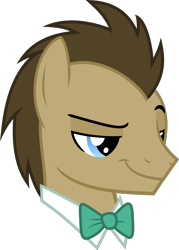 Size: 1429x2000 | Tagged: safe, artist:litrojia, derpibooru exclusive, imported from derpibooru, doctor whooves, time turner, pony, a horse shoe-in, bowtie, bust, lidded eyes, male, portrait, simple background, smiling, solo, stallion, transparent background, vector