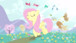 Size: 1000x563 | Tagged: safe, imported from derpibooru, screencap, angel bunny, fluttershy, bird, rabbit, filli vanilli, ^^, angel riding fluttershy, angelbetes, animal, animated, cute, eyes closed, rabbits riding ponies, riding, shyabetes, singing, sound, webm