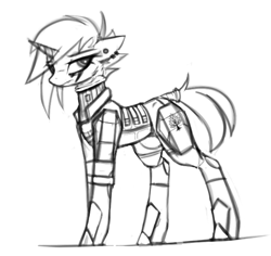 Size: 627x592 | Tagged: safe, artist:fenixdust, oc, oc only, pony, unicorn, clothes, monochrome, simple background, sketch