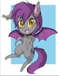 Size: 1032x1316 | Tagged: safe, artist:colliflour, imported from derpibooru, oc, oc only, oc:colli, bat pony, bat pony oc, bat wings, chibi, cute, fangs, female, feral, happy, mare, piercing, thestral, wings