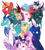 Size: 4841x5415 | Tagged: safe, alternate version, artist:chub-wub, imported from derpibooru, big macintosh, derpy hooves, princess cadance, princess celestia, princess ember, princess flurry heart, princess luna, princess skystar, queen chrysalis, queen novo, rain shine, twilight sparkle, alicorn, changeling, changeling queen, dragon, hippogriff, kirin, pegasus, pony, my little pony: the movie, alicorn costume, alicorn pentarchy, alicornified, baby, bigmacicorn, clothes, costume, cute, dragoness, fake horn, fake wings, female, flurrybetes, mare, nightmare night costume, one of these things is not like the others, open mouth, princess big mac, princess derpy, race swap, royal sisters, siblings, simple background, sisters, toilet paper roll, toilet paper roll horn, twilight muffins, twilight sparkle (alicorn), white background, wig