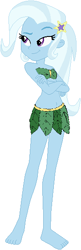 Size: 182x562 | Tagged: safe, artist:triceratopwarrior99, imported from derpibooru, trixie, equestria girls, adorasexy, bare midriff, bare shoulders, barefoot, crossed arms, cute, diatrixes, dreamworks face, feet, female, jungle girl, leaf bikini, sexy, simple background, smiling, smirk, solo, white background