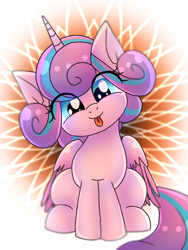 Size: 768x1024 | Tagged: safe, artist:namaenonaipony, imported from derpibooru, princess flurry heart, alicorn, pony, :p, cute, eye clipping through hair, female, filly, flurrybetes, looking at you, sitting, smiling, tongue out, weapons-grade cute