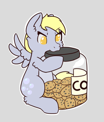 Size: 2145x2505 | Tagged: safe, artist:backgroundpony#f352, imported from derpibooru, derpy hooves, pegasus, cookie, cookie jar, cute, food, gray background, high res, simple background, wings