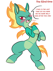 Size: 1536x2048 | Tagged: safe, artist:larrykitty, artist:php156, imported from derpibooru, tianhuo, dragon, hybrid, longma, them's fightin' herds, blushing, commission, community related, cute, dialogue, featureless crotch, female, looking at you, pale belly, tianhuaww, tianhuo (tfh), tianhuo is not amused, tsundere, tsunhuo