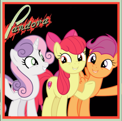 Size: 771x768 | Tagged: safe, imported from derpibooru, apple bloom, scootaloo, sweetie belle, album cover, older, older apple bloom, older scootaloo, older sweetie belle, pandora