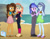 Size: 1280x989 | Tagged: safe, artist:dieart77, imported from derpibooru, sea swirl, seafoam, oc, oc:beachcomber, oc:spiral swirl, oc:tranquil paradise, equestria girls, art:dieart77, barefoot, beach, checkup, clothes, commission, feet, goggles, hula, hula outfit, sandals, scrubs, scrubs (gear), scuba, scuba gear, skirt, stethoscope, top, wetsuit