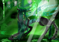 Size: 1000x720 | Tagged: safe, artist:ariamidnighters, artist:midnight-bats, imported from derpibooru, queen chrysalis, changeling, changeling queen, changeling hive, fangs, female, solo focus