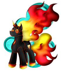 Size: 1500x1800 | Tagged: safe, artist:thebenalpha, imported from derpibooru, oc, oc:molten heat, original species, unicorn, female, fire, first mother, horn, lava, rock pony, simple background, transparent background, unicorn oc