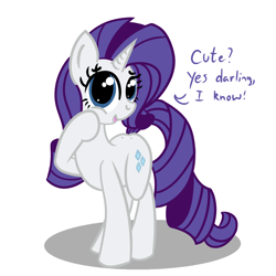 Size: 1200x1200 | Tagged: safe, artist:dafiltafish, imported from derpibooru, rarity, pony, unicorn, cheeky, darling, looking at you, simple background, solo, text, white background