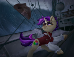 Size: 3000x2300 | Tagged: safe, artist:irinamar, imported from derpibooru, oc, oc only, pony, unicorn, eyepatch, hat, high res, pirate, pirate hat, ship, solo