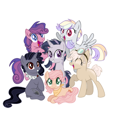 Size: 1990x2149 | Tagged: safe, artist:gallantserver, imported from derpibooru, oc, oc only, oc:aes flare, oc:djinn, oc:nightengale, oc:wheatie, earth pony, hybrid, pegasus, pony, unicorn, zony, female, interspecies offspring, magical lesbian spawn, mane six opening poses, mare, offspring, parent:applejack, parent:big macintosh, parent:doctor whooves, parent:fluttershy, parent:king sombra, parent:pinkie pie, parent:princess luna, parent:rainbow dash, parent:rarity, parent:twilight sparkle, parent:zecora, parents:appleshy, parents:doctorpie, parents:lunamac, parents:sombrarity, parents:twicora, simple background, transparent background