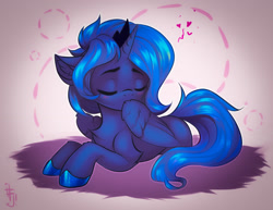 Size: 1553x1200 | Tagged: safe, artist:falafeljake, imported from derpibooru, princess luna, alicorn, pony, april fools, grooming, little princess luna, preening, solo