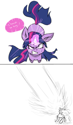 Size: 580x1000 | Tagged: safe, artist:raijuri, imported from derpibooru, twilight sparkle, pony, unicorn, blast, dragon ball, dragon ball z, female, glowing horn, gritted teeth, horn, kamehameha, magic, magic blast, mare, solo, sweat, unicorn twilight