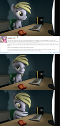 Size: 1212x2527 | Tagged: safe, artist:olkategrin, imported from derpibooru, derpy hooves, princess celestia, pegasus, pony, derpibooru, 3d, april fools, april fools 2021, april fools joke, biting, caption, computer, computer monitor, computer mouse, computer screen, derp, derpy hooves is not amused, derpy is not amused, funny, grooming, image macro, info, meme, meta, monitor, preenhub, preening, reaction image, screenshots, solo, source filmmaker, text, wings