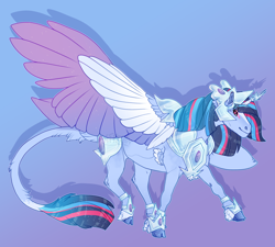 Size: 2000x1800 | Tagged: safe, alternate version, artist:seffiron, imported from derpibooru, oc, oc only, oc:minty breeze, alicorn, pony, armor, colored wings, female, magical lesbian spawn, mare, multicolored wings, offspring, parent:rainbow dash, parent:twilight sparkle, parents:twidash, solo, wings