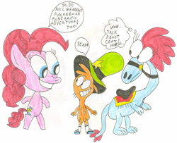 Size: 1024x831 | Tagged: safe, artist:sithvampiremaster27, imported from derpibooru, pinkie pie, crossover, speech bubble, sylvia, sylvia (wander over yonder), thought bubble, wander (wander over yonder), wander over yonder, word balloon