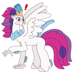 Size: 2503x2448 | Tagged: safe, artist:supahdonarudo, derpibooru exclusive, imported from derpibooru, queen novo, classical hippogriff, hippogriff, my little pony: the movie, birb, birds doing bird things, blushing, embarrassed, exclamation point, grooming, high res, hippogriffs doing bird things, preening, simple background, transparent background