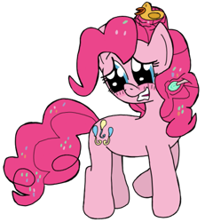 Size: 1193x1293 | Tagged: artist needed, safe, imported from derpibooru, pinkie pie, earth pony, pony, balloon, blushing, candy, confetti, fanart, food, lollipop, rubber duck