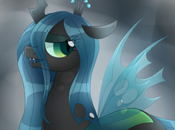Size: 1356x1010 | Tagged: safe, artist:namaenonaipony, imported from derpibooru, queen chrysalis, changeling, changeling queen, crown, fangs, female, jewelry, regalia, solo, solo female, transparent wings, wings