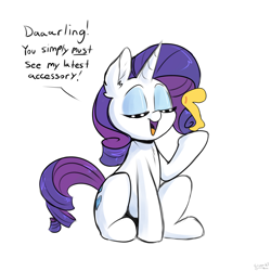 Size: 2000x2000 | Tagged: safe, artist:skoon, imported from derpibooru, rarity, pony, unicorn, darling, dialogue, ear fluff, emoji, female, high res, leg, mare, rarity's latest accessory, simple background, sketch, solo