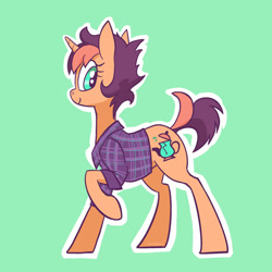 Size: 1280x1280 | Tagged: safe, artist:pfeffaroo, imported from derpibooru, oc, oc only, oc:kettle chip, pony, unicorn, clothes, flannel shirt, shirt, smiling, solo