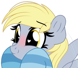 Size: 2185x1904 | Tagged: safe, artist:emberslament, imported from derpibooru, derpy hooves, pegasus, pony, blushing, clothes, commission, cute, derpabetes, female, flapping wings, heart eyes, mare, simple background, socks, solo, striped socks, transparent background, wing flap, wingding eyes, ych result