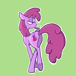 Size: 1280x1280 | Tagged: safe, artist:pfeffaroo, imported from derpibooru, berry punch, berryshine, earth pony, pony, alcohol, berry butt, blushing, butt, drinking, drunk, go home you're drunk, green background, lidded eyes, martini glass, plot, simple background, solo, underhoof