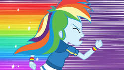 Size: 3410x1920 | Tagged: safe, imported from derpibooru, screencap, rainbow dash, equestria girls, equestria girls series, holidays unwrapped, spoiler:eqg series (season 2), clothes, dashing through the mall, eyes closed, female, hoodie, open mouth, rainbow trail, running, solo