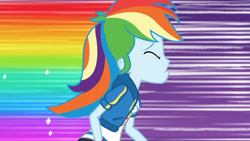 Size: 3410x1920 | Tagged: safe, imported from derpibooru, screencap, rainbow dash, equestria girls, equestria girls series, holidays unwrapped, spoiler:eqg series (season 2), breasts, clothes, cutie mark, cutie mark on clothes, dashing through the mall, eyes closed, female, geode of super speed, high res, hoodie, jewelry, magical geodes, necklace, open mouth, rainbow trail, running, solo